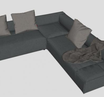 深灰色L形沙发SU模型下载_sketchup草图大师SKP模型