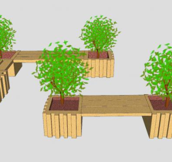 景观座椅带小树SU模型下载_sketchup草图大师SKP模型