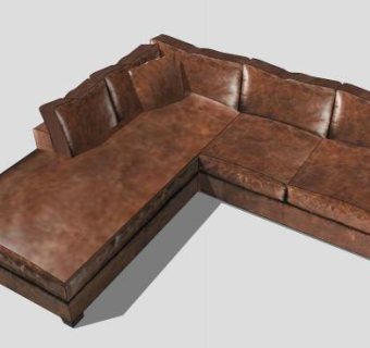 棕色皮质L形多人沙发SU模型下载_sketchup草图大师SKP模型