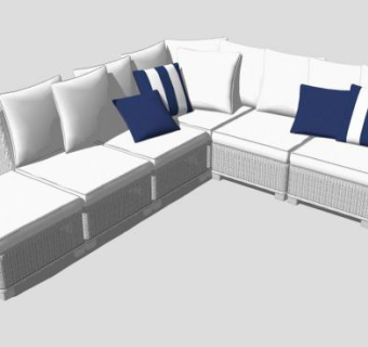 简约布艺白色L形沙发SU模型下载_sketchup草图大师SKP模型