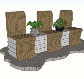 户外盆景景观座椅SU模型下载_sketchup草图大师SKP模型