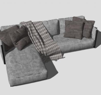 简约布艺L形多人沙发SU模型下载_sketchup草图大师SKP模型