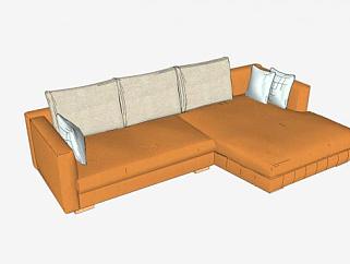 橙色L形沙发SU模型下载_sketchup草图大师SKP模型