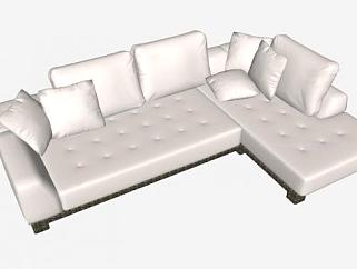 布质白色L形低背沙发SU模型下载_sketchup草图大师SKP模型