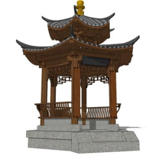 攒尖顶六角亭SU模型下载_sketchup草图大师SKP模型