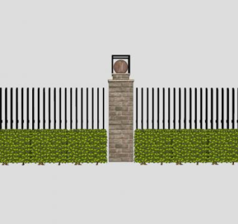 带圆灯绿色围墙SU模型下载_sketchup草图大师SKP模型