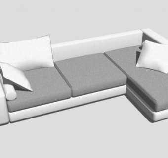 白色简约L形多人沙发SU模型下载_sketchup草图大师SKP模型