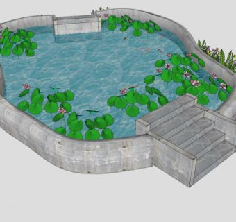 荷花池景观小品SU模型下载_sketchup草图大师SKP模型