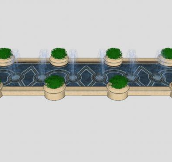 欧式喷泉景观水池SU模型下载_sketchup草图大师SKP模型