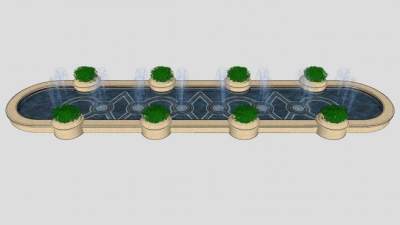 欧式喷泉景观水池SU模型下载_sketchup草图大师SKP模型