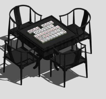 中式黑色麻将桌SU模型下载_sketchup草图大师SKP模型