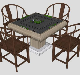 中式实木麻将桌SU模型下载_sketchup草图大师SKP模型