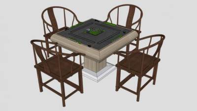 中式实木麻将桌SU模型下载_sketchup草图大师SKP模型