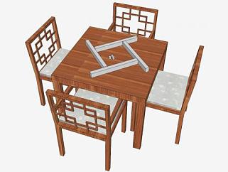 新中式实木麻将桌椅SU模型下载_sketchup草图大师SKP模型