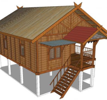 高脚木屋住宅SU模型下载_sketchup草图大师SKP模型