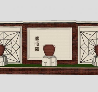 红砖陶罐景墙SU模型下载_sketchup草图大师SKP模型