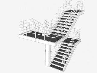 剪刀护栏楼梯SU模型下载_sketchup草图大师SKP模型