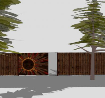 木栏栅围栏滑动大门SU模型下载_sketchup草图大师SKP模型