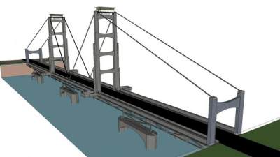 跨河公路斜拉桥SU模型下载_sketchup草图大师SKP模型