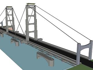 跨河公路斜拉桥SU模型下载_sketchup草图大师SKP模型