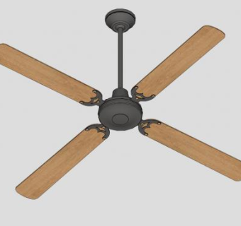 复古木质电风扇吊扇SU模型下载_sketchup草图大师SKP模型