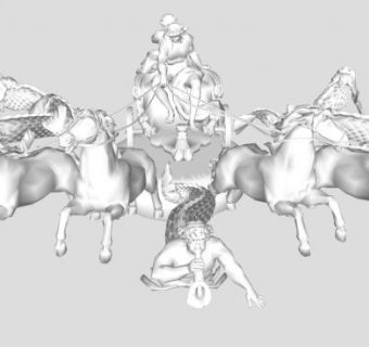 欧式万马水景雕塑SU模型下载_sketchup草图大师SKP模型