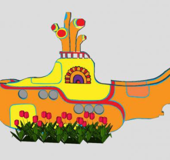 潜水艇雕塑景观小品SU模型下载_sketchup草图大师SKP模型