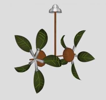 实木绿叶扇叶吊扇SU模型下载_sketchup草图大师SKP模型