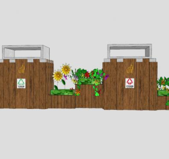 木质景观垃圾桶垃圾箱SU模型下载_sketchup草图大师SKP模型