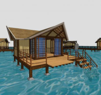 日式海滩小木屋SU模型下载_sketchup草图大师SKP模型
