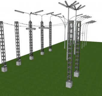 各种柱装荧光路灯SU模型下载_sketchup草图大师SKP模型