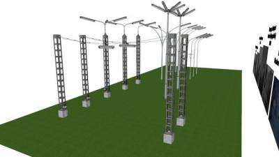 各种柱装荧光路灯SU模型下载_sketchup草图大师SKP模型