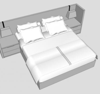 北欧简约风格白色双人床SU模型下载_sketchup草图大师SKP模型