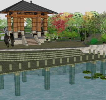 水景景观小岛SU模型下载_sketchup草图大师SKP模型