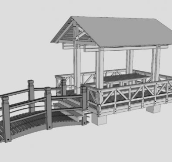 小桥木亭子SU模型下载_sketchup草图大师SKP模型