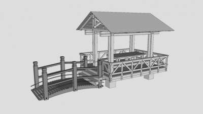 小桥木亭子SU模型下载_sketchup草图大师SKP模型