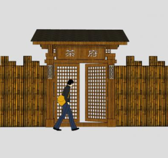 竹门农家大门SU模型下载_sketchup草图大师SKP模型