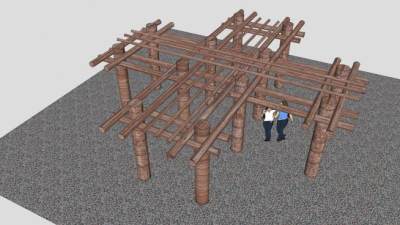 竹凉棚花架SU模型下载_sketchup草图大师SKP模型