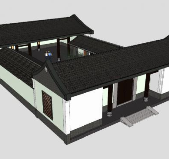 岭南风格祠堂SU模型下载_sketchup草图大师SKP模型