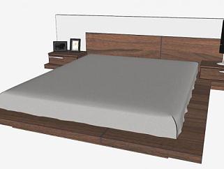 木质北欧风格灰色双人床SU模型下载_sketchup草图大师SKP模型
