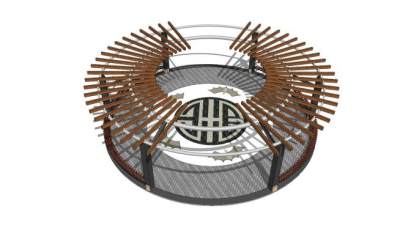 圆形廊架景观SU模型下载_sketchup草图大师SKP模型