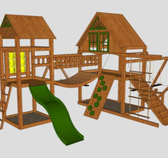 木质儿秋千滑梯组合SU模型下载_sketchup草图大师SKP模型