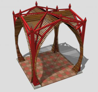 现代木结构花园凉亭SU模型下载_sketchup草图大师SKP模型