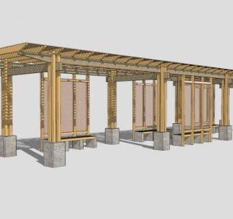 防腐木廊架亭子SU模型下载_sketchup草图大师SKP模型