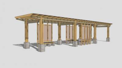 防腐木廊架亭子SU模型下载_sketchup草图大师SKP模型