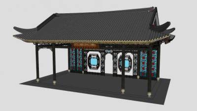 岭南风格的亭子SU模型下载_sketchup草图大师SKP模型