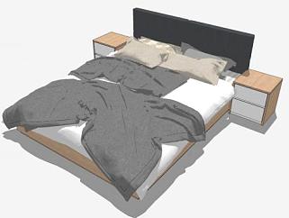 北欧风格精品双人<em>床</em>和床头柜SU模型下载_sketchup草图...