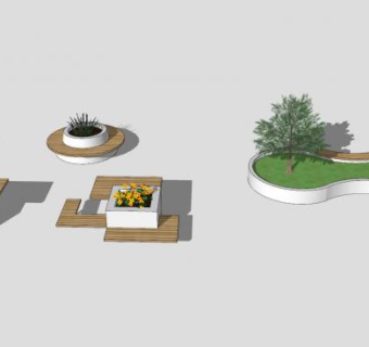 树池盆栽户外椅SU模型下载_sketchup草图大师SKP模型