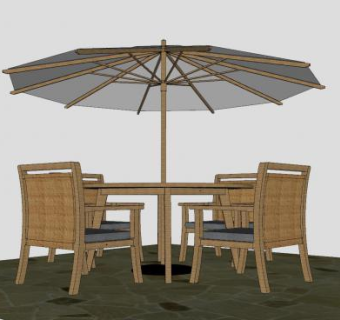 户外遮阳伞和座椅SU模型下载_sketchup草图大师SKP模型