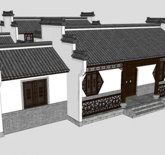 徽派建筑四合院SU模型下载_sketchup草图大师SKP模型